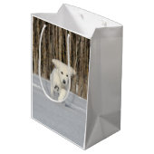Sac Cadeau Moyen Chiot blanc Golden Retriever en neige (Dos Angle)