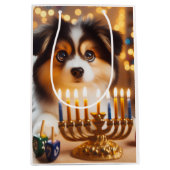 Sac Cadeau Moyen Chiot de Hanukkah mignon (Devant)