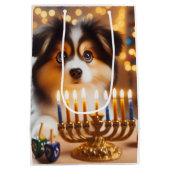Sac Cadeau Moyen Chiot de Hanukkah mignon (Dos)