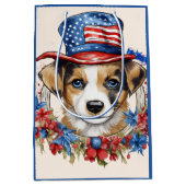 Sac Cadeau Moyen Chiot patriotique 4 juillet fête de l'indépendance (Devant)