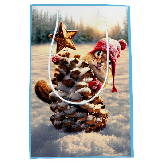Sac Cadeau Moyen Chipmunk Avec Pine Cone Tree (Devant)