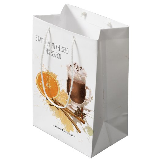 Sac Cadeau Moyen Chocolat Chaud Cinnamon Orange Saison Salutations (Devant Angle)