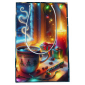 Sac Cadeau Moyen Chocolat chaud dans une fenêtre de Noël (Devant)