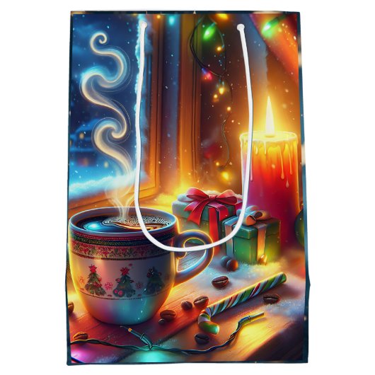 Sac Cadeau Moyen Chocolat chaud dans une fenêtre de Noël (Dos)