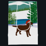 Sac Cadeau Moyen Chocolat Labrador Christmas Winter View<br><div class="desc">Chocolat Labrador Christmas Winter Voir le sac cadeau pour les amoureux de les chiens qui aiment Labradors. Beau Chocolat Labrador Silhouette design avec Santa Hat. Neige et arbres à feuillage persistant. Créé par Naomi Ochiai.</div>