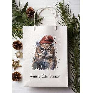 Sac Cadeau Moyen Chouette d'hiver enchantée, personnalisée