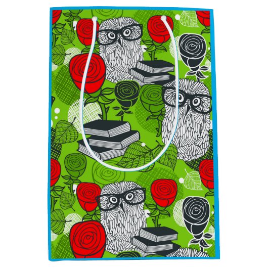 Sac Cadeau Moyen Chouette en roses rouges (Devant)