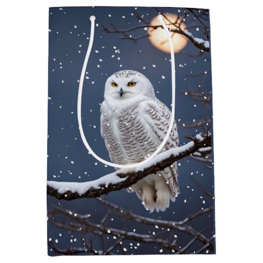 Sac Cadeau Moyen Chouette neige de Noël dans les flocons de neige (Devant)