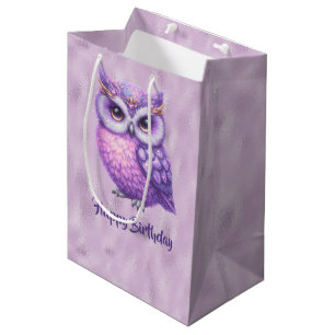 Sac Cadeau Moyen Chouette violette de la Glitterie sur un Arrière -
