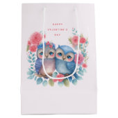 Sac Cadeau Moyen Chouettes amoureuses assis sur une branche d'arbre (Dos)