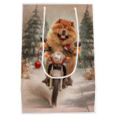 Sac Cadeau Moyen Chow Chow Chien chevauchant la moto Noël (Dos)