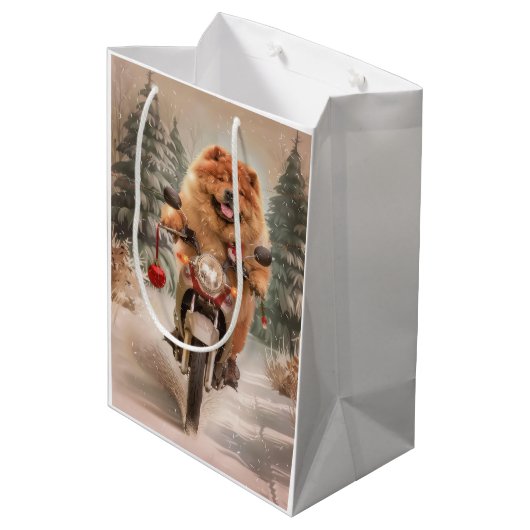 Sac Cadeau Moyen Chow Chow Chien chevauchant la moto Noël (Dos Angle)