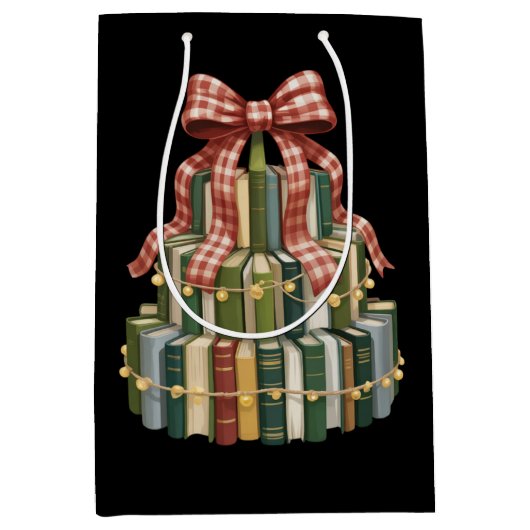 Sac Cadeau Moyen Christmas Book Tree Book Teacher Reading Bookish  (Devant)