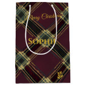 Sac Cadeau Moyen Christmas Gift Bag Plaid Tartan Gold Pattern (Devant)