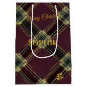 Sac Cadeau Moyen Christmas Gift Bag Plaid Tartan Gold Pattern (Dos)