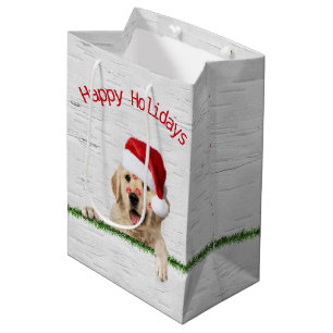 Sac Cadeau Moyen Christmas Golden Retriever Avec Libstick M'Embrass