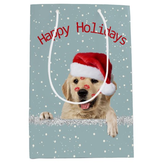 Sac Cadeau Moyen Christmas Golden Retriever Avec Libstick M'Embrass (Devant)