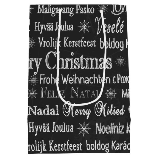 Sac Cadeau Moyen Christmas Greetings Multiple Languages Black (Dos)