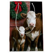 Sac Cadeau Moyen Christmas Hereford Cow and Calf (Devant)