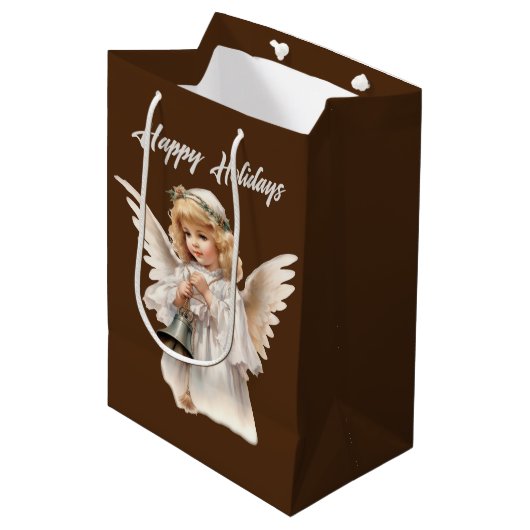 Sac Cadeau Moyen Christmas Holiday Angel ajouter un texte aquarelle (Devant Angle)