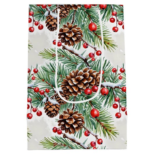 Sac Cadeau Moyen Christmas Holly et Pinecones (Dos)