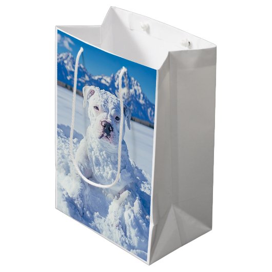 Sac Cadeau Moyen Christmas Pitbull Dog Snowman (Devant Angle)