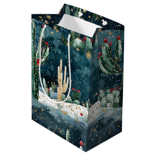 Sac Cadeau Moyen Christmas Red Blue Green Cactus Floral (Dos Angle)