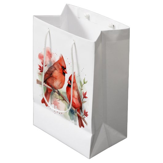Sac Cadeau Moyen Christmas Red Cardinal Birds Holiday Art (Devant Angle)