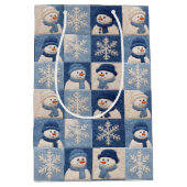 Sac Cadeau Moyen Christmas Snowmen and Snowflakes Quilt Pattern (Devant)