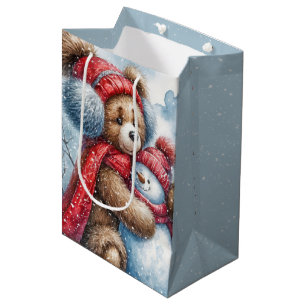 Sac Cadeau Moyen Christmas Teddy Bear et Snowman