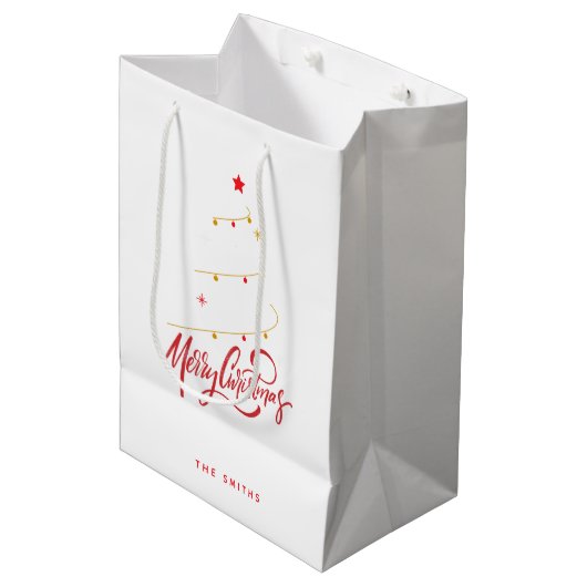 Sac Cadeau Moyen Christmas Tree Typography Script Minimalist (Devant Angle)