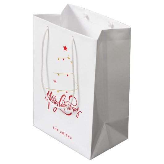Sac Cadeau Moyen Christmas Tree Typography Script Minimalist (Dos Angle)