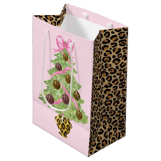 Sac Cadeau Moyen Christmas Wreath Leopard Crest Monogram  (Devant Angle)