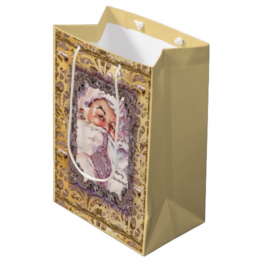 Sac Cadeau Moyen Chut ! C'est Noël rose victorien Père Noël (Devant Angle)