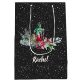 Sac Cadeau Moyen Chute de l'aquarelle de neige Feuillage Joyeux Noë (Dos)