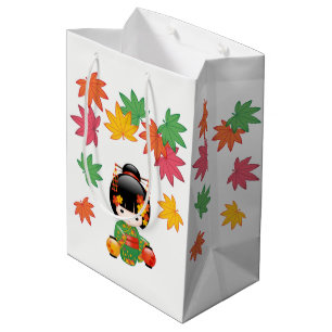 Sac Cadeau Moyen Chute Poupée Kokeshi - Green Kimono Geisha Girl