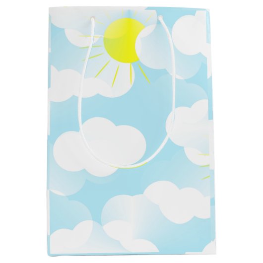 Sac Cadeau Moyen Ciel d'été bleu soleil avec nuages (Devant)