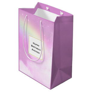Sac Cadeau Moyen Ciel rose pastel avec arc-en-ciel jaune