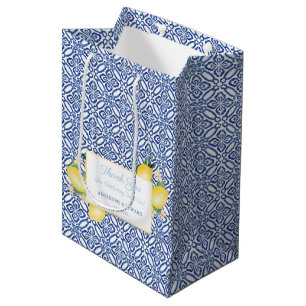 Sac Cadeau Moyen Citrons siciliens Carreaux bleus Mariage Favoriser