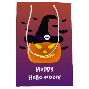 Sac Cadeau Moyen Citrouille d’Halloween Jack o’ Casquette de sorciè