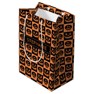 Sac Cadeau Moyen Citrouille Halloween Face Fantôme Motif Éffrayant
