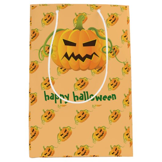 Sac Cadeau Moyen Citrouille Orange Halloween sans couture Motif (Devant)