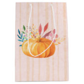 Sac Cadeau Moyen Citrouille orange sur bandes rose et or (Devant)