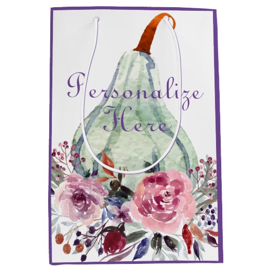 Sac Cadeau Moyen Citrouille pastel élégant automne gourde à fleurs (Devant)