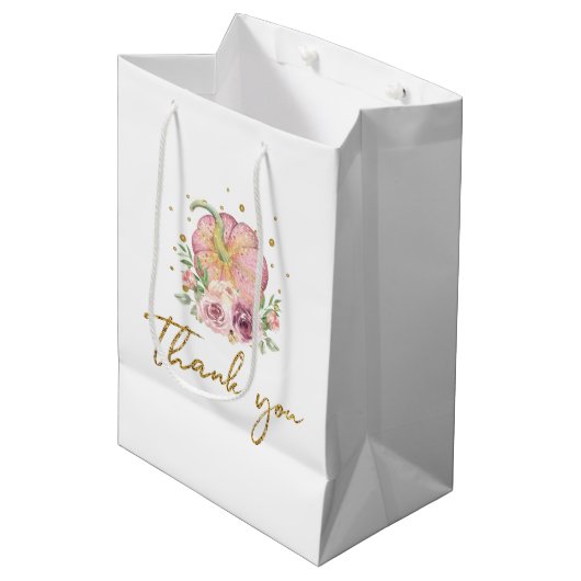 Sac Cadeau Moyen Citrouille rose Merci de Thanksgiving (Devant Angle)