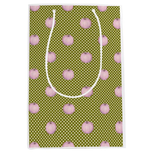 Sac Cadeau Moyen Citrouille rose Sage Vert mignon Pois (Devant)