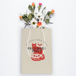 Sac Cadeau Moyen Citrouille vintage Cat Bat Orange Red Halloween Pa