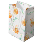 Sac Cadeau Moyen Citrouilles d'aquarelle d'automne et lauriers vert (Dos Angle)