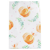 Sac Cadeau Moyen Citrouilles d'aquarelle d'automne et lauriers vert (Devant)