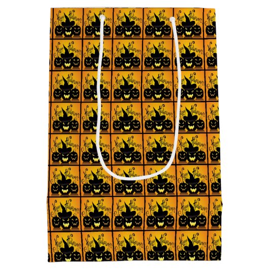 Sac Cadeau Moyen Citrouilles de Black Happy Halloween (Dos)
